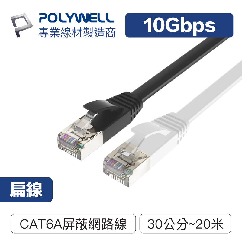 寶利威爾 CAT6A扁線 30公分~10米 高速網路線 RJ45 福祿克認證  台灣現貨