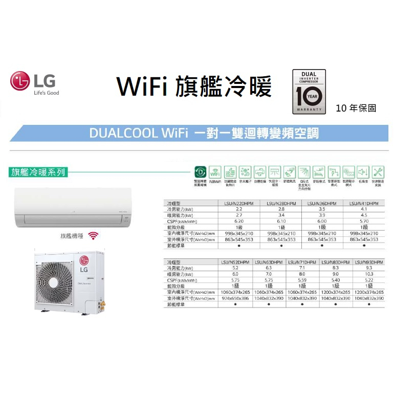 【佲昌企業行冷氣空調家電】LG  變頻冷暖分離壁掛式 7.1KW 10~12坪 LSU/N71DHPM空機價