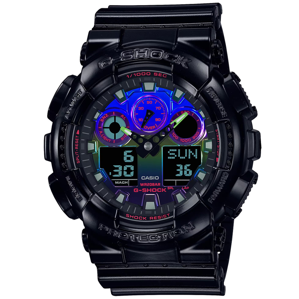 【聊聊甜甜價】CASIO G-SHOCK 虛擬彩虹雙顯腕錶 GA-100RGB-1A