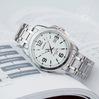 【金台鐘錶】CASIO 卡西歐 日期顯示 （男錶）不鏽鋼錶帶 50M防水 (白x銀) MTP-1314D-7A