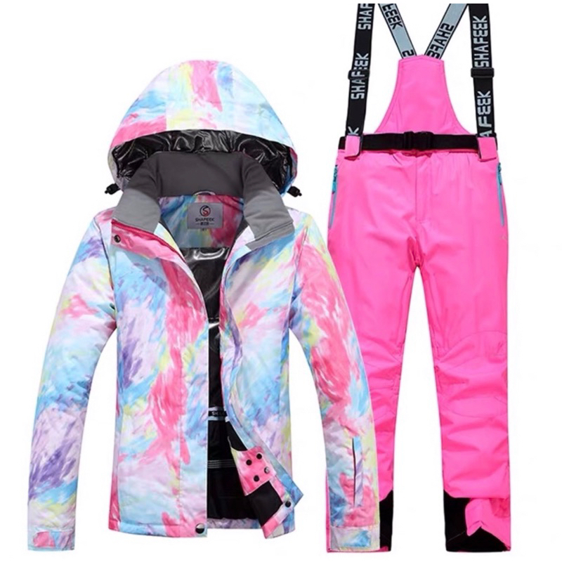 滑雪服 滑雪外套 滑雪褲 防風防水保暖 滑雪套裝 滑雪面罩 脖圍 女生 粉紅色 網美風