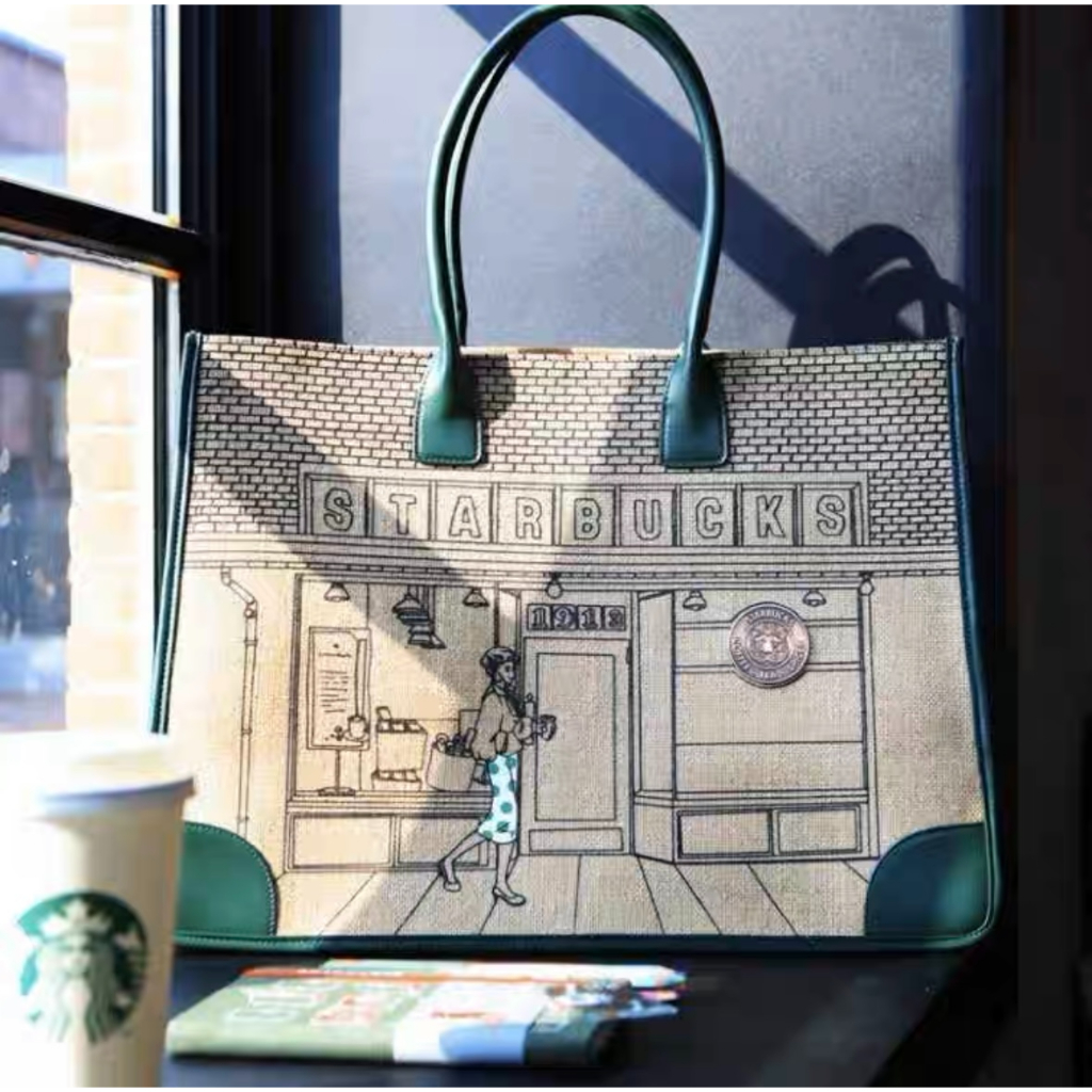 Starbucks官方正品！星巴克追星站50周年限量珍藏托特包雙肩包綠柄波點裙女孩帆布百搭包