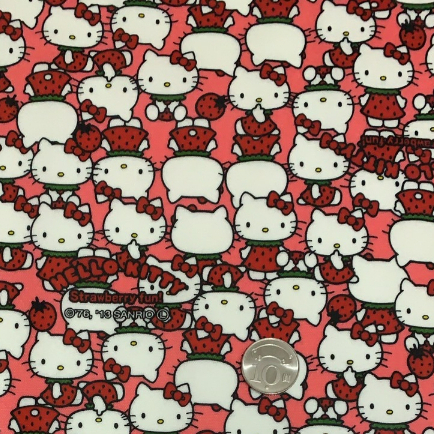 【智惠手作】B079 1尺 日本防水布 Kitty 版權布 粉紅底 草莓 日本卡通布 尺寸約30cmx110cm