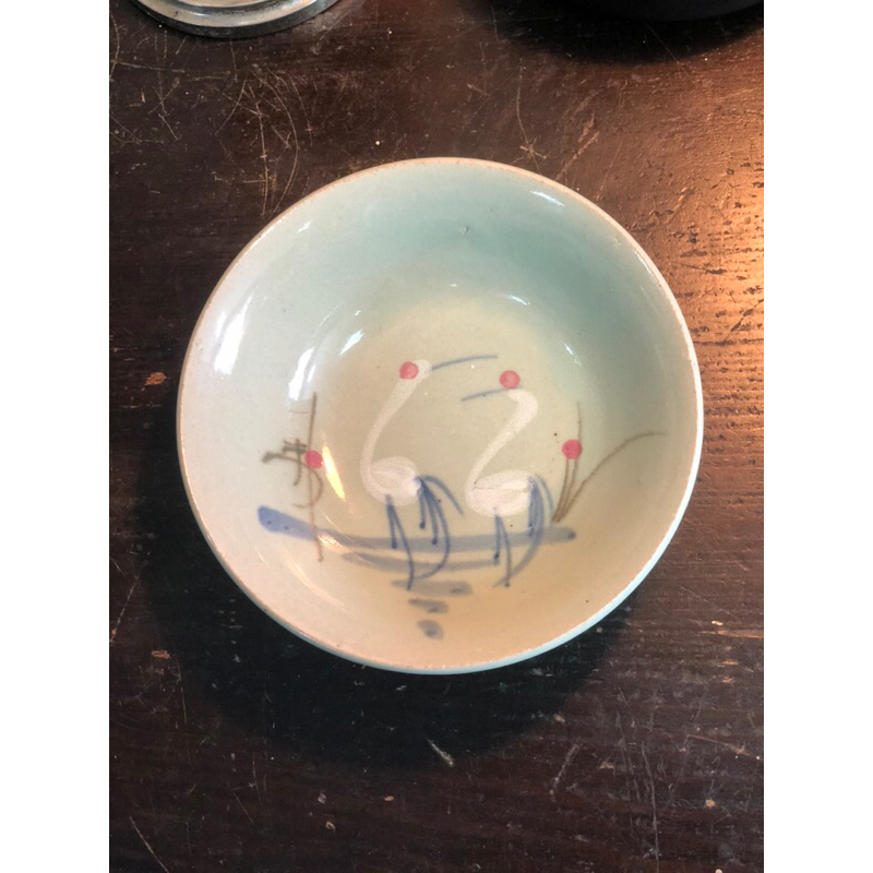 【福三】老碗盤 胭脂紅 鶴 早期碗盤 碗公
