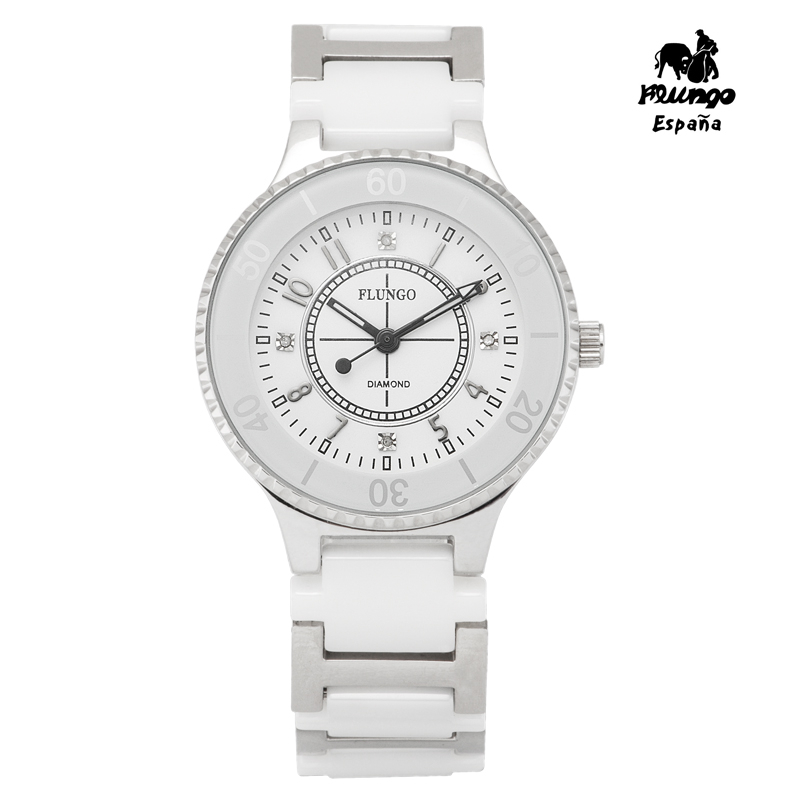 【佛朗明哥 Flungo】F840220 耀眼真鑽精密陶瓷腕錶-白