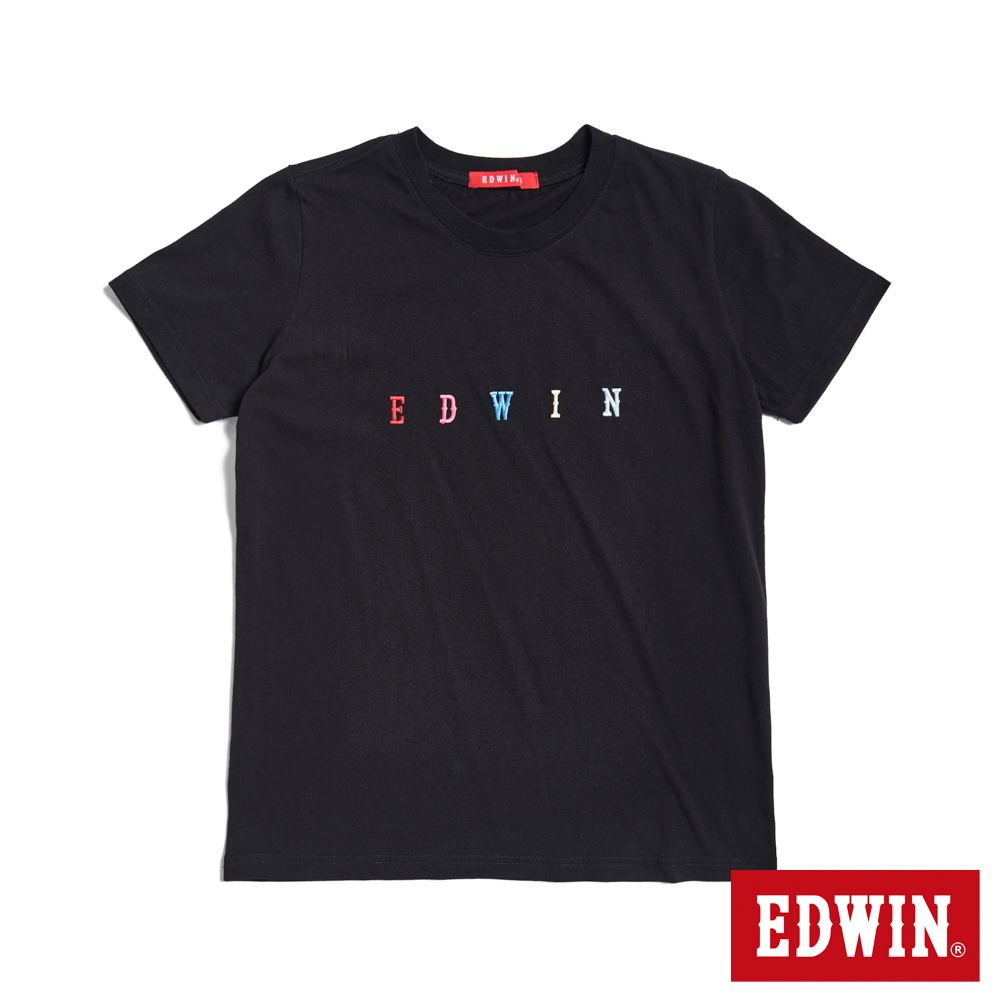 EDWIN 人氣復刻款 繽紛繡花LOGO短袖T恤(黑色)-女款