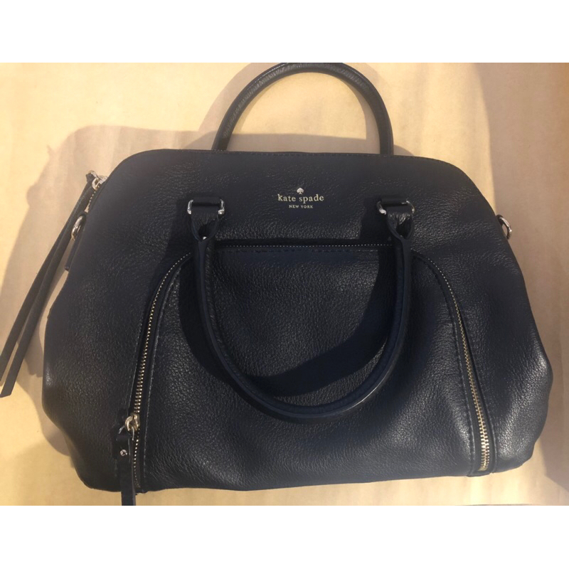 近全新/Kate Spade New York黑色牛皮貝殼包Cobble Hill Margot