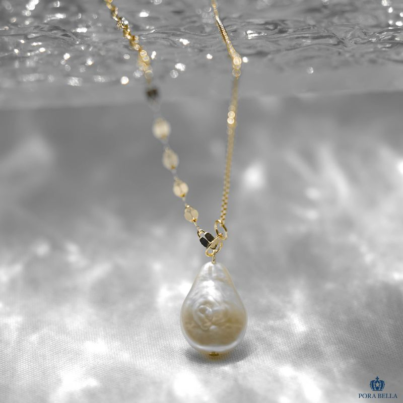 <Porabella>925純銀鍍金雙層珍珠項鍊 淡水珍珠輕奢氣質兩層項鍊 金色珍珠項鍊 Pearl Necklace