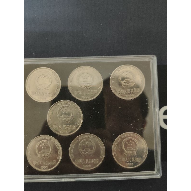1991-1999年牡丹一元共9枚盒裝硬幣