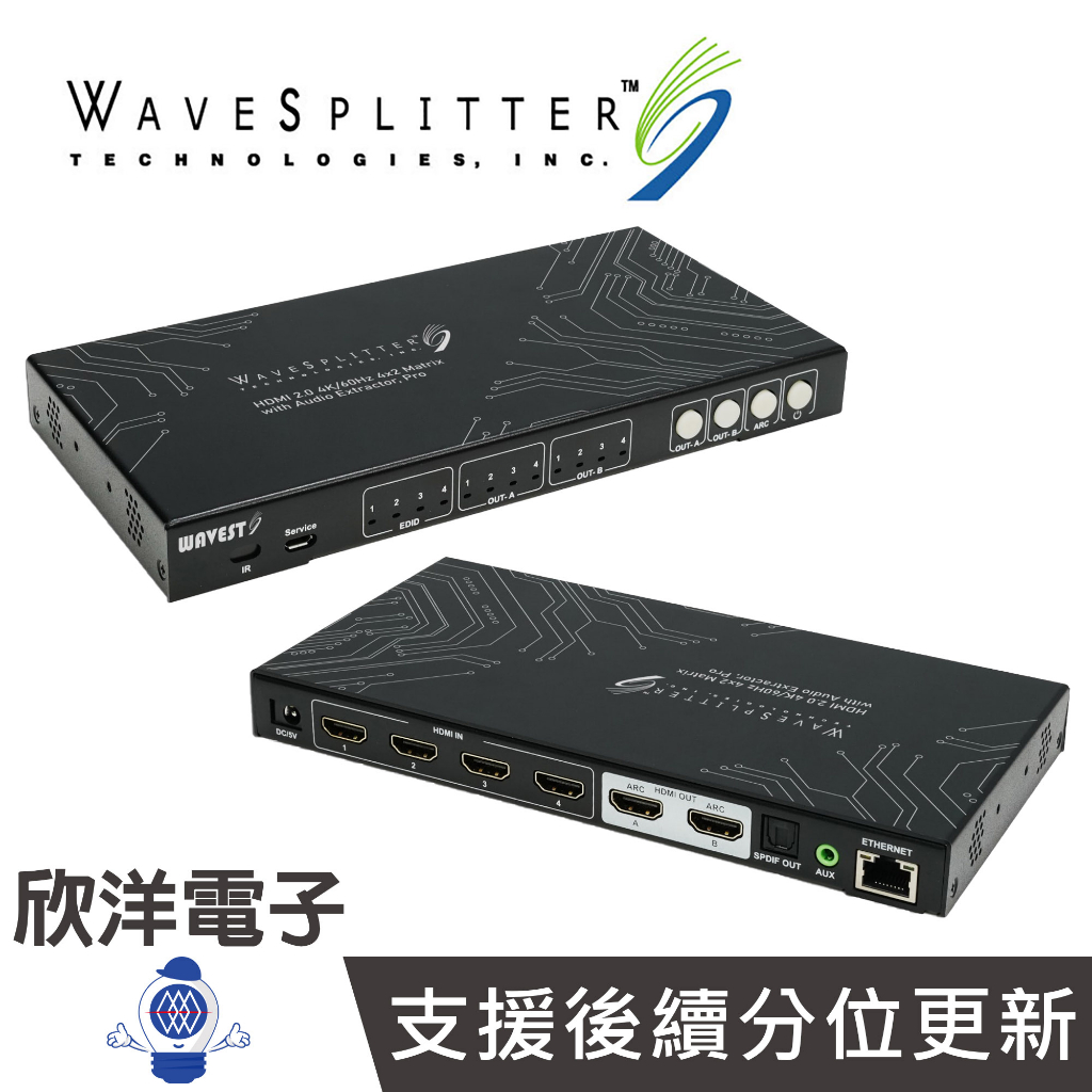 WaveSplitter威世波 切換器 HDMI 2.0 4K@60Hz 4x2矩陣切換器帶音源分離WST-PMX001