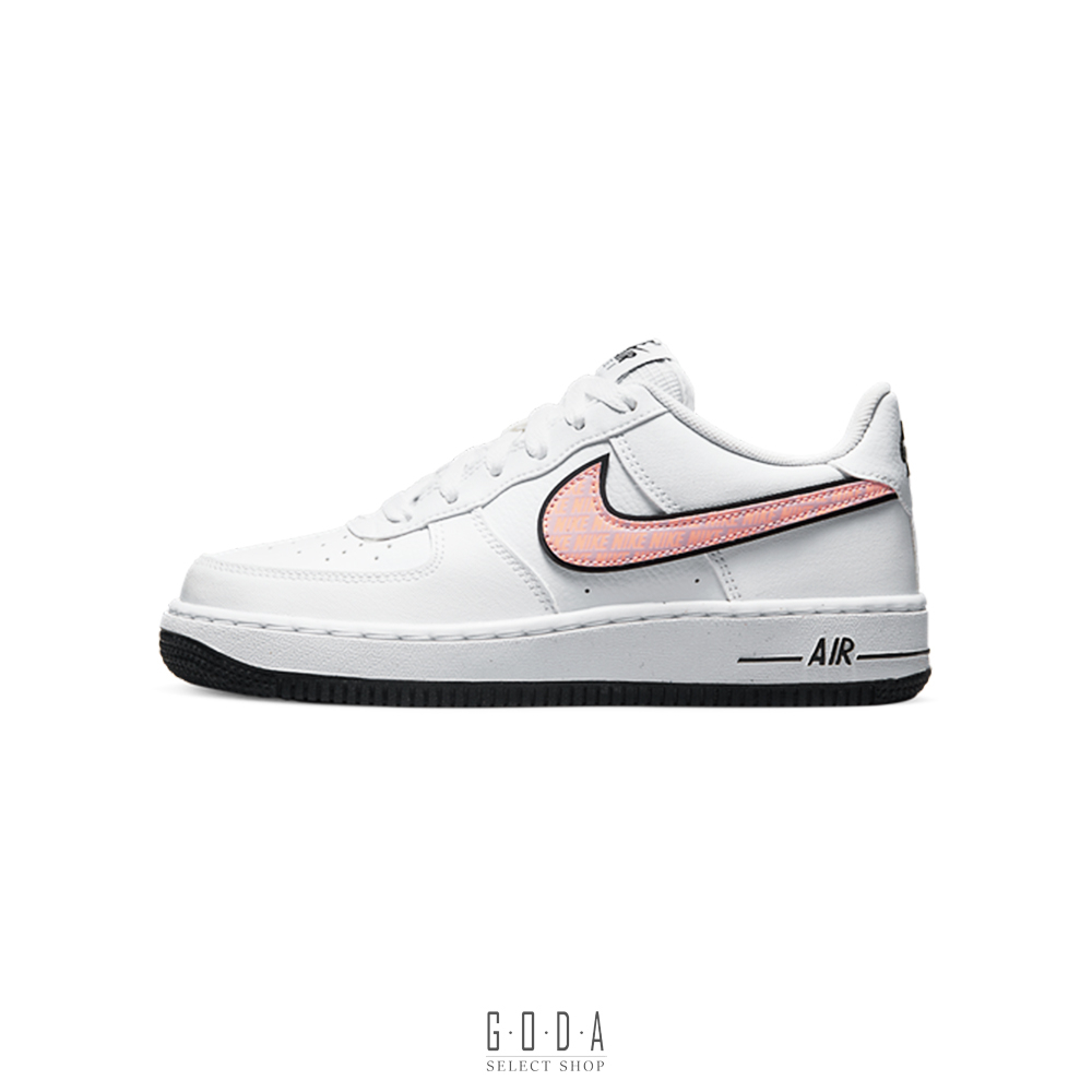 【NIKE AIR FORCE 1 GS】白 粉勾 黑底 粉橘｜雷射 大童女鞋 女碼 DZ6307-100