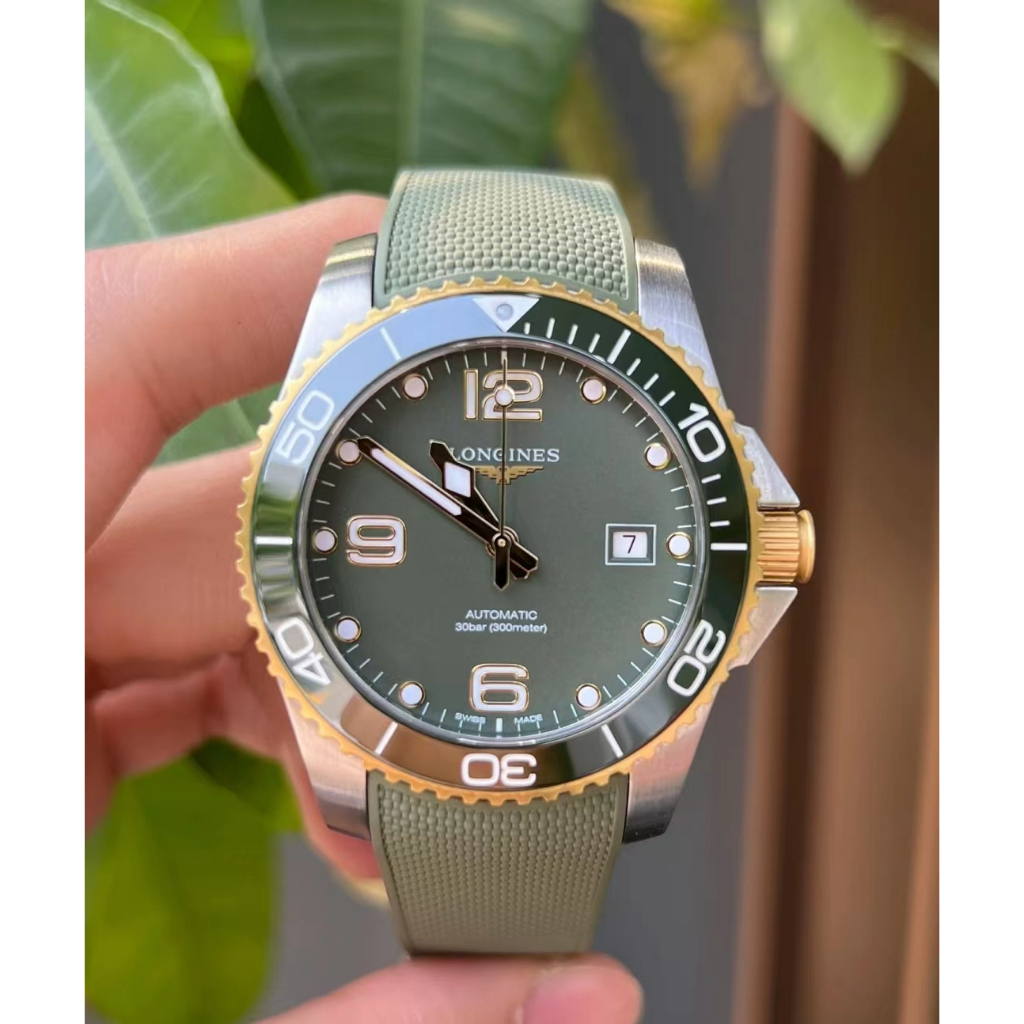 浪琴 Longines 深海征服者系列 L3.781.3.06.9 緑金邊錶盤 橡膠表帶41mm