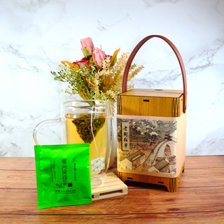 【龍源茶品】河繪風華復古竹提籃杉林溪零汙染烏龍茶葉/零汙染綠茶葉茶包禮盒(3gx15包)-共45g-附提袋-杉林溪高山茶