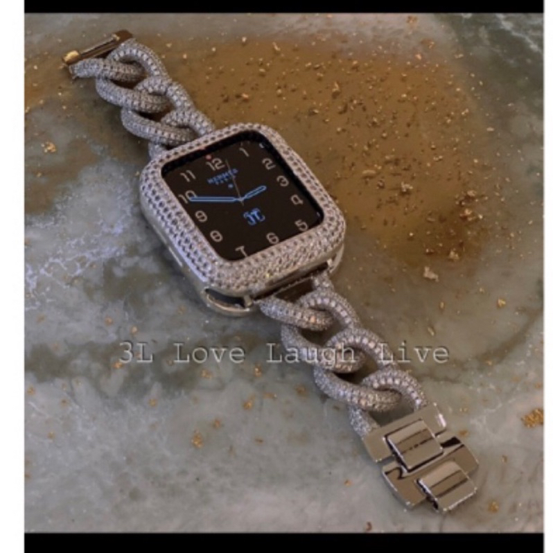 轉售3L Love Laugh Live Apple Watch滿鑽錶帶 滿鑽錶鏈 滿鑽錶框44mm