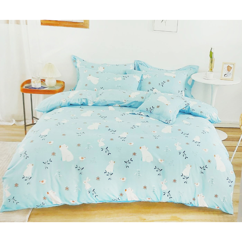 床包枕套組 白熊小兔 MIT台灣製 天鵝絨棉 床包 被套 薄床包 枕套 被子 鋪棉兩用被 兔子 熊