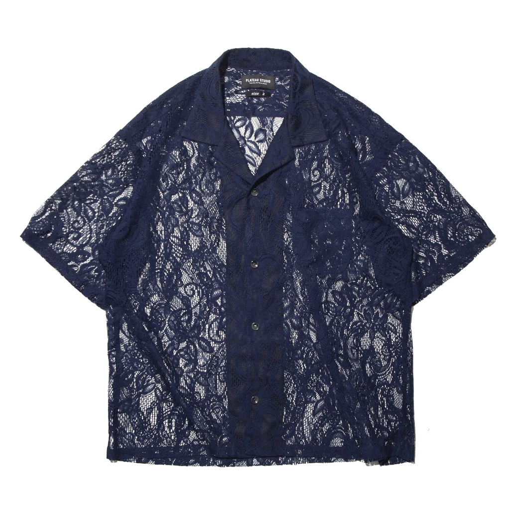 PLATEAU STUDIO "floral lace shirt" | Navy