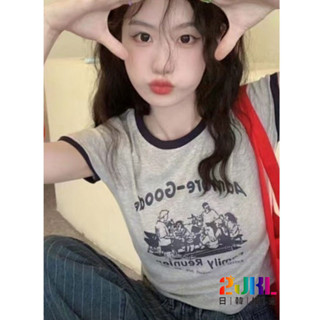 #L1601972#211 臺灣賣家韓版質感撞色邊緣印花圖案棉Tee 春夏舒適日常百搭短袖上衣 經典短版修身圓領滾邊造型