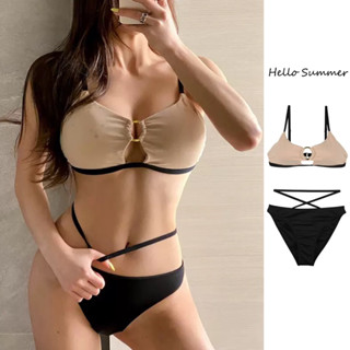 HELLO SUMMER現貨快速出貨 ❤️性感鏤空比基尼拼色泳衣爆乳BIKINI 6007