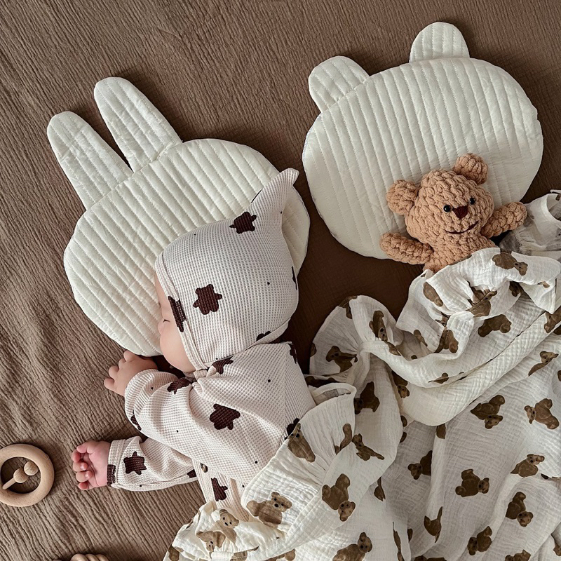 現貨在台🔥出清賠本 兒童絎縫兔子平枕 嬰兒透氣純棉平枕 新生兒拍照造型道具枕頭