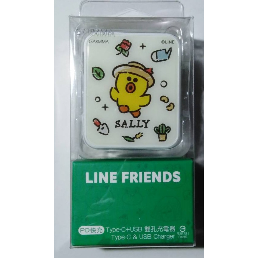 LINE FRIENDS 莎莉 PD 快充頭 Type-C&amp;USB充電頭 雙孔插頭 充電器 (電壓顯示)