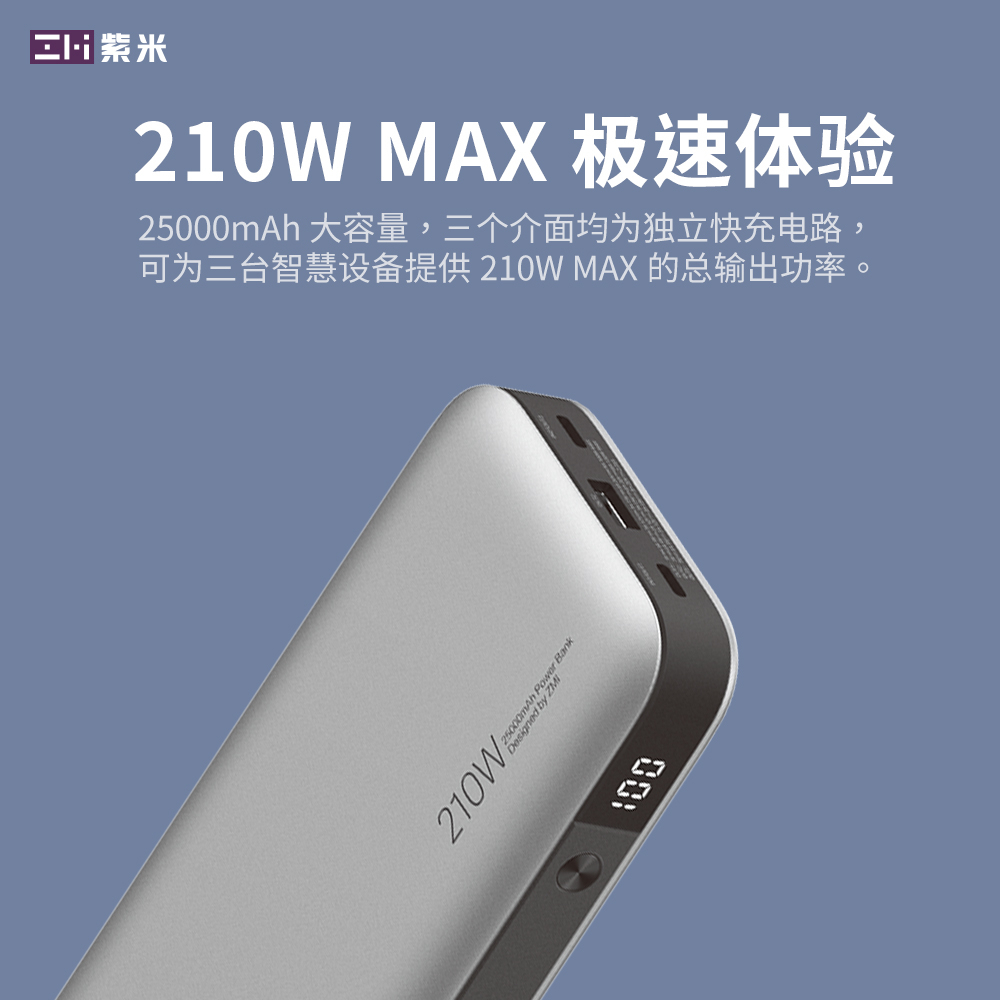 210W輸出🍁ZMI紫米 20號 25000mAh 雙向快充 行動電源 適用 蘋果 筆電 QB826 QB826G