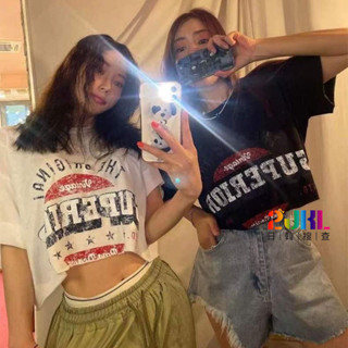#L19362#L19382 臺灣賣家歐美風字母圖案印花短版捲邊弧度短版棉Tee 春夏質感百搭短款短袖上衣 韓版舒適棉質
