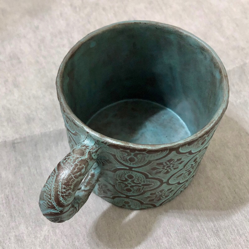 全新 鶯歌陶瓷博物館 職人 手作 咖啡杯 懶洋洋製造所 海棠花紋咖啡杯 水藍色 陶杯 質感 獨特 文創 送禮 青色 杯子