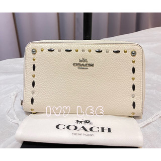COACH 蔻馳 白色拉鍊中夾 可愛造型 精緻中夾 精品