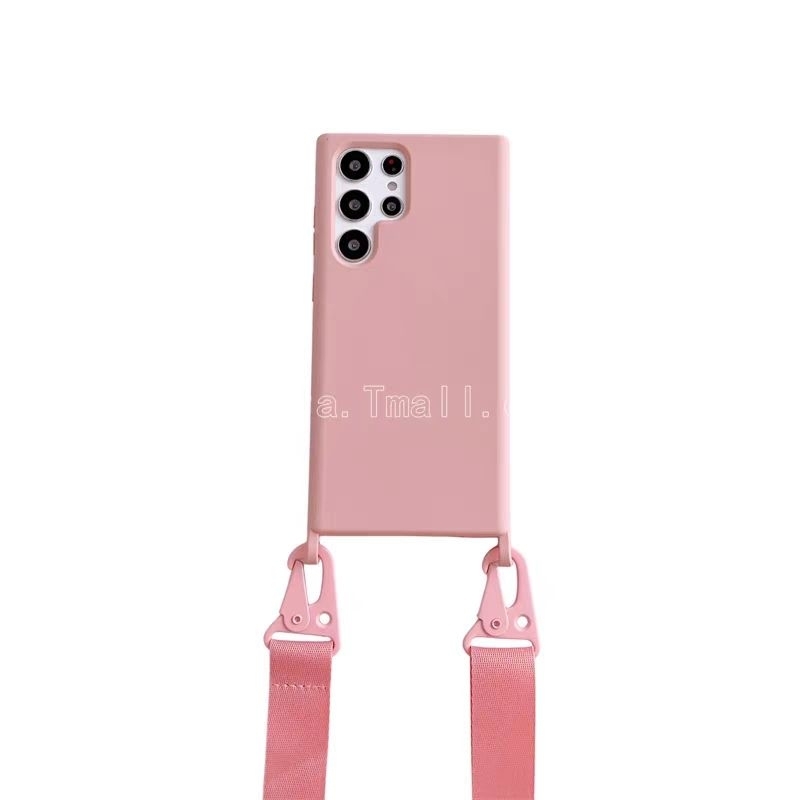 三星S22斜跨背帶手機殼/只有粉紅色/寬繩可斜背或掛脖子/硬殼保護性佳