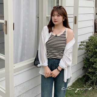 CCGIRL中大尺碼 經典條紋針織吊帶上衣-共2色-適L～4L《 N0155 》大尺碼女裝 中大尺碼上衣