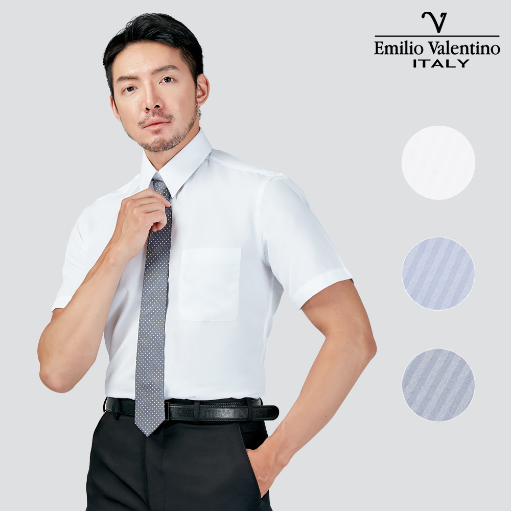 【Emilio Valentino】吸濕排汗條紋短袖襯衫-三色
