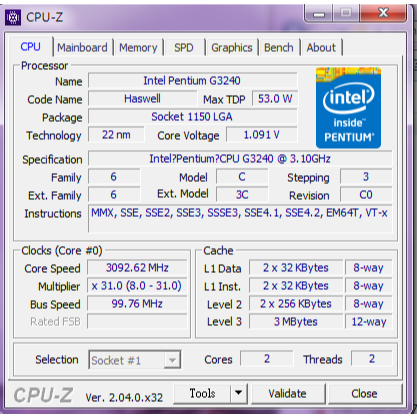 INTEL CPU PENTIUM G3240 1150 送風扇