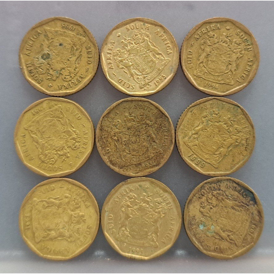 幣309 南非1991.93.94.95.99年10分硬幣 共9枚