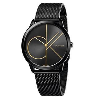 【Calvin Klein】CK手錶 K3M214X1 經典LOGO 大款 米蘭錶帶男錶 金色/黑 40mm 台南 時代