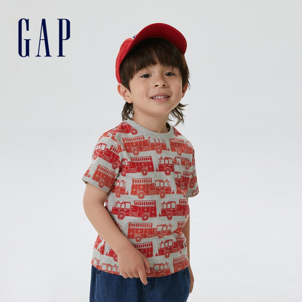 Gap 男幼童裝 印花/條紋圓領短袖T恤 布萊納系列-消防車圖案(545424)
