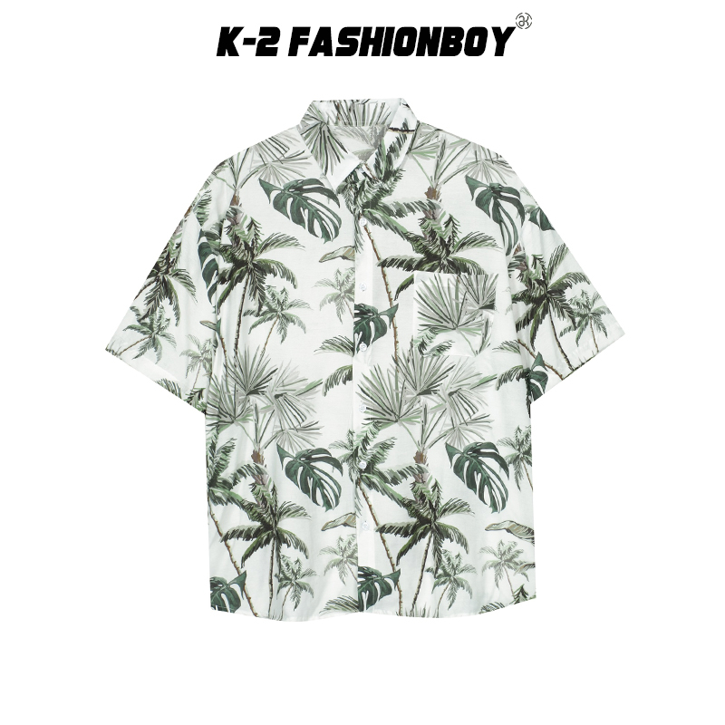 【K-2】夏天 海邊 衝浪 椰子樹 陽光男孩 口袋襯衫 短袖襯衫 穿搭 男女不拘 花襯衫 K2【AFT391】