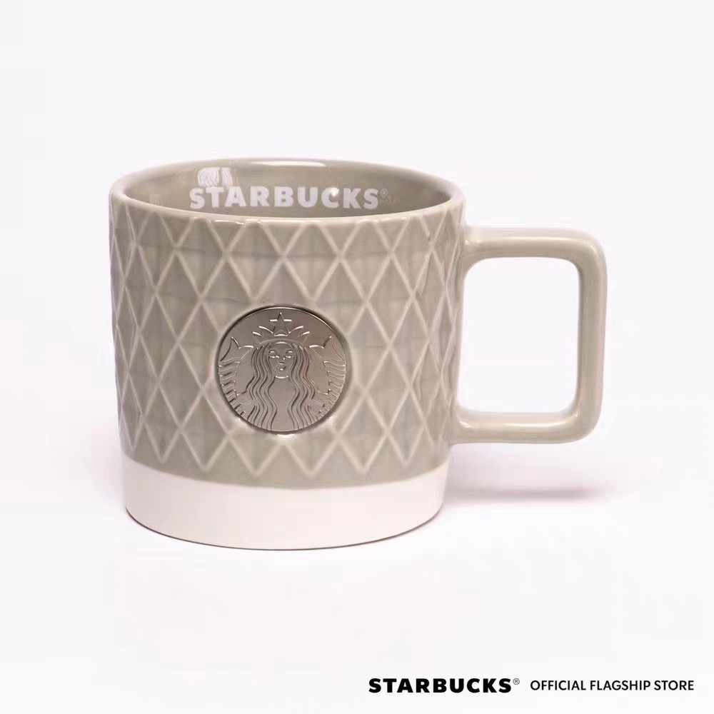 Starbucks官方正品！菲律賓星巴克杯子2023新款灰色銅牌陶瓷馬克杯辦公咖啡杯果汁珍奶茶奶昔茶水咖啡杯355ml