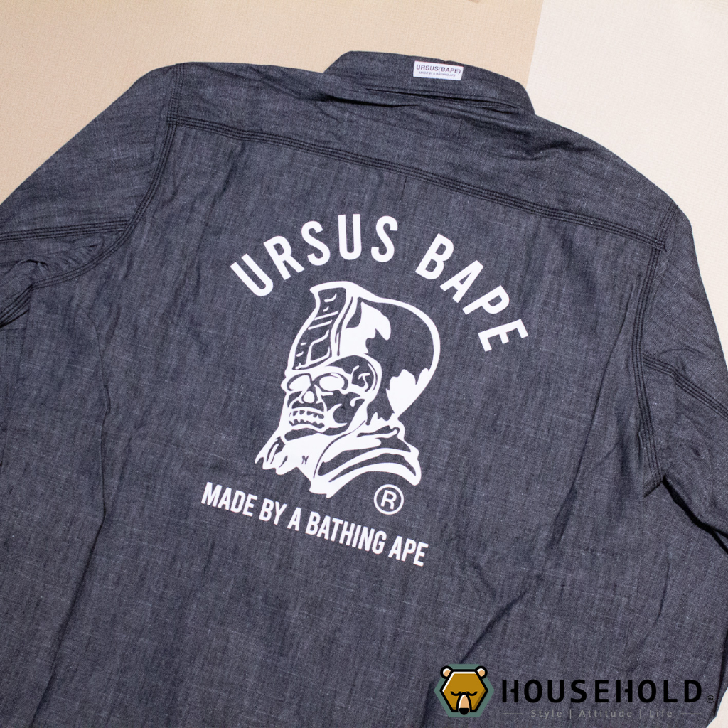 【HOUSEHOLD】BAPE URSUS CHAMBRAY RELAXED SHIRT  猿人 將軍 襯衫