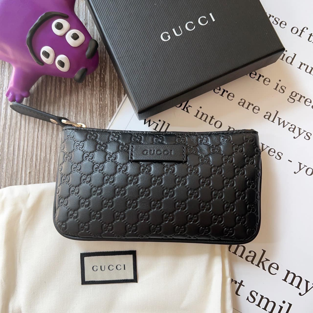 ♚KK SHOP♚ GUCCI Guccissima 黑色厚質真皮壓紋小雙G拉鍊零錢包 544248