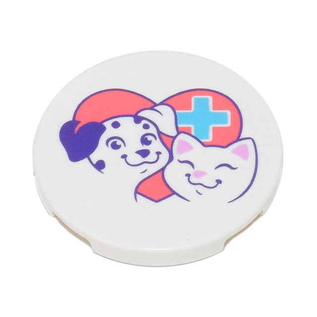 LEGO 樂高 白色 3X3 印刷 圓形 寵物醫院 微笑的狗和貓圖案 67095pb016