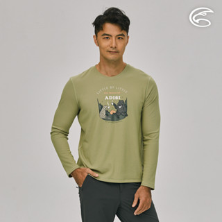 ADISI 男智慧纖維超輕速乾長袖圓領圖騰上衣AL2221011 (S-2XL) 乾草綠｜排汗快乾 單向導濕 輕量