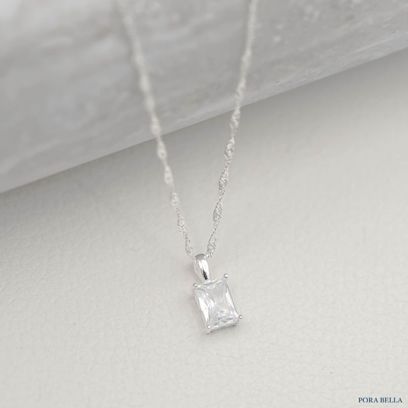 <Porabella>925純銀鋯石方鑽項鍊 輕奢冰塊方鑽小眾ins風高級感純銀項鍊 Necklace