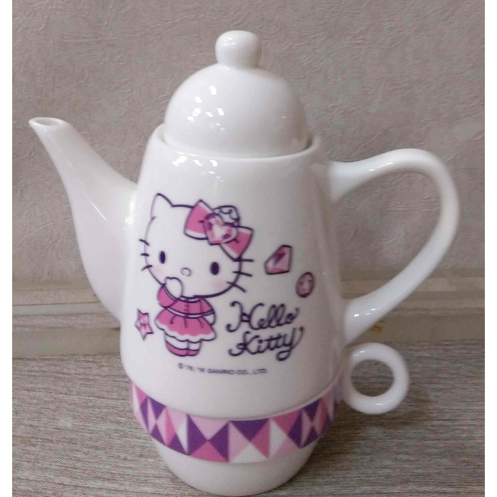【Hello Kitty下午茶】-全新! 粉紫 Kitty花茶壺杯組
