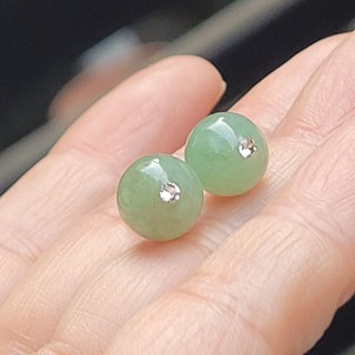 嗨，寶貝銀飾珠寶* 翡翠飾品☆925純銀 天然緬甸玉保A貨 透油亮 冰糯種 果綠翡翠 簡約純銀耳環