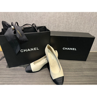 Chanel 🌈香奈兒經典絕美雙色珍珠低跟鞋37號