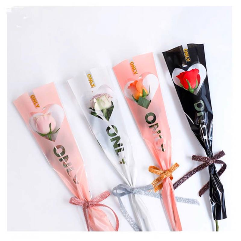 心窗設計 玫瑰花包裝 三角袋 單支花束 包裝袋 花藝 鮮花 包裝 材料