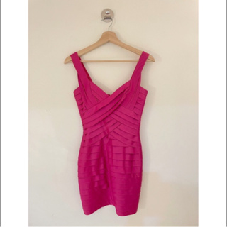 美國BCBG HOT PINK 緞面高質感洋裝•桃紅色洋裝•bcbgmaxazria