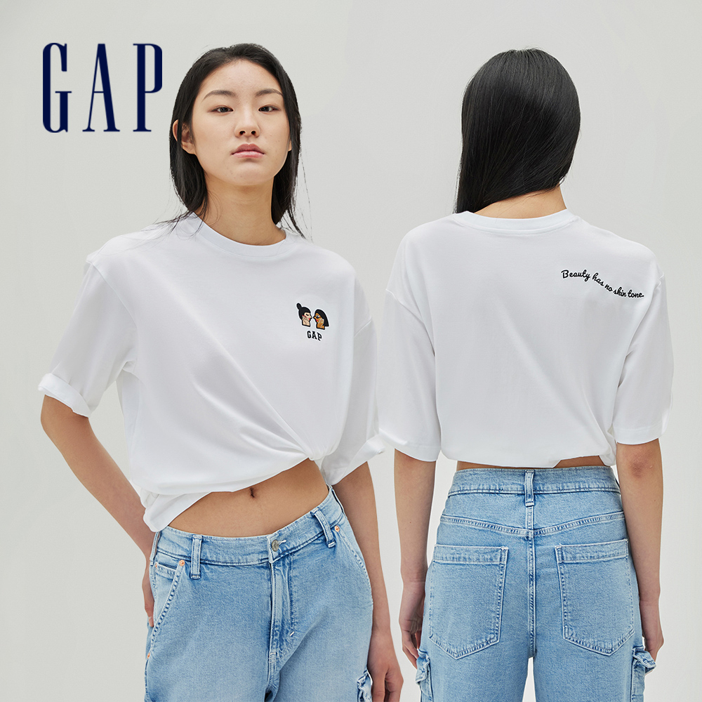 Gap 女裝 Gap x 十元尼美聯名 Logo圓領純棉短袖T恤-白色印花(641785)