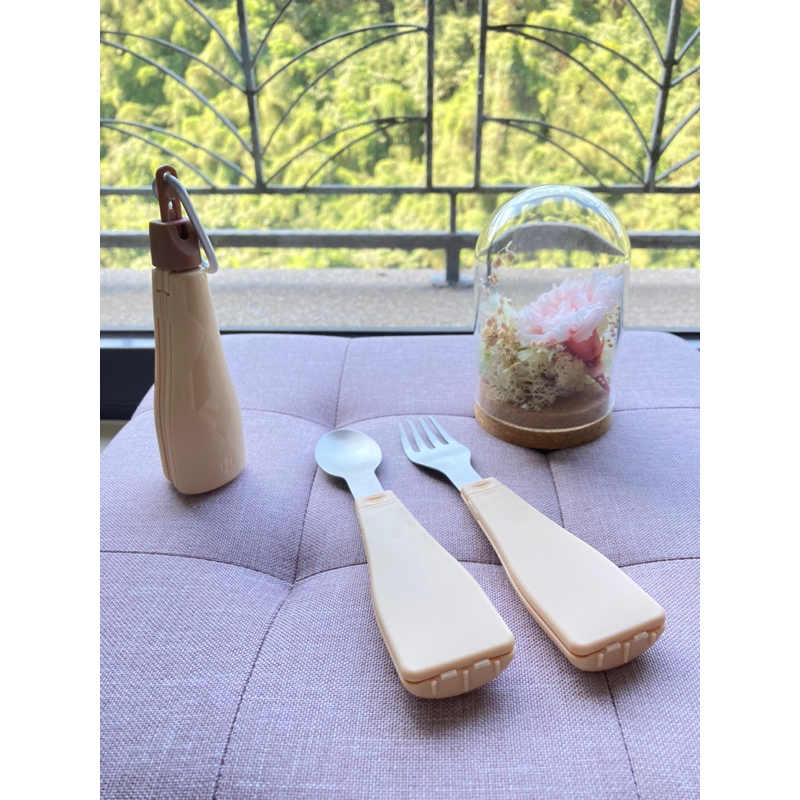 木頭色 收納式 超可愛 環保餐具 湯匙+叉子