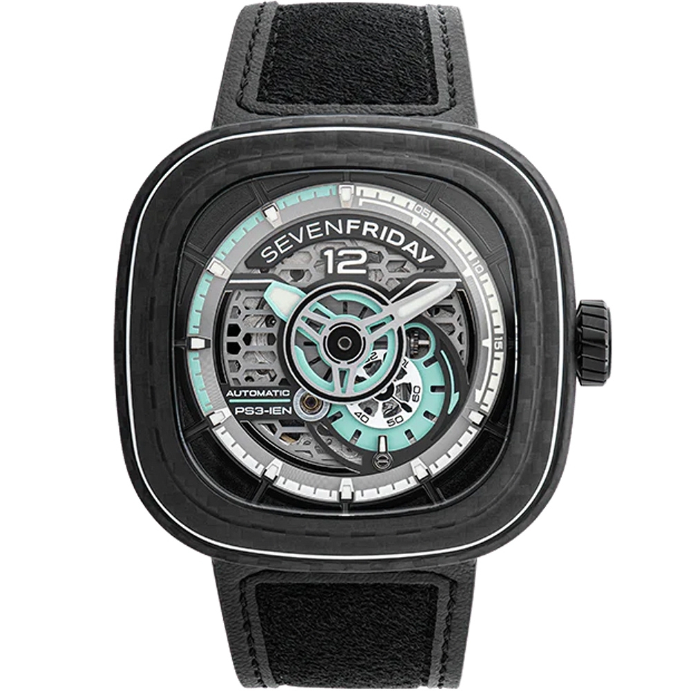 SEVENFRIDAY 碳纖維限定版 PS3/01 松石綠 自動上鍊機械錶-47X47.6mm
